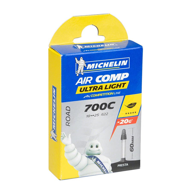 Load image into Gallery viewer, Michelin Aircomp Ultralight Butyl Tube Presta 60mm 700x18-25C