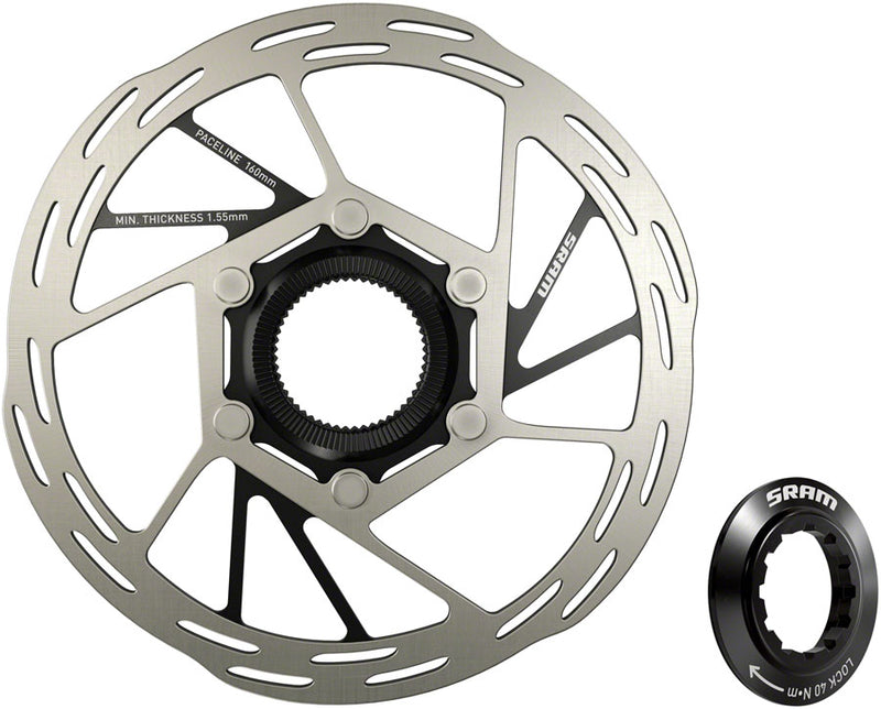 Load image into Gallery viewer, SRAM Paceline Disc Brake Rotor - 160mm Center Lock 1.85mm Includes Internal Tooled Lockring