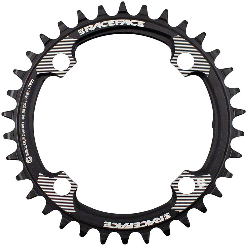 Load image into Gallery viewer, RaceFace 1x 104 BCD Hyperglide+ Chainring - 34t 104 BCD 4-Bolt Requires Shimano 12-speed Hyperglide+ Chain 7075 Aluminum BLK