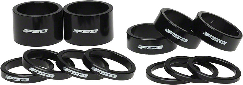 Load image into Gallery viewer, FSA Assorted Headset Spacer Kit 1-1/8" Black with Logo