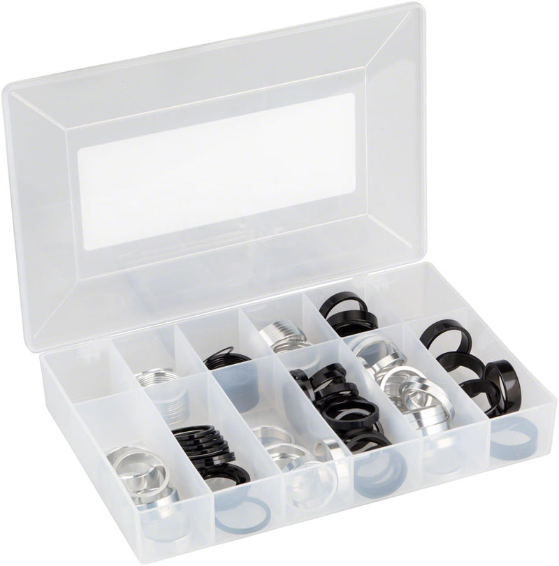 Load image into Gallery viewer, Wheels Manufacturing Aluminum Headset Spacer Kit - 1-1/8" Assorted 105pcs Silver