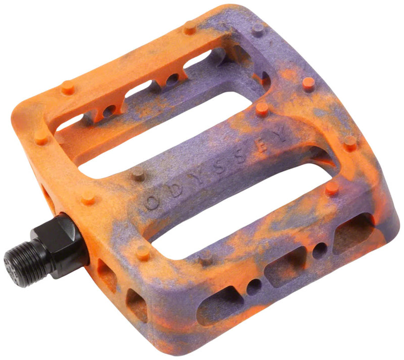 Load image into Gallery viewer, Odyssey Twisted Pro PC Pedals - Platform Composite/Plastic 9/16" Purple/Orange Swirl