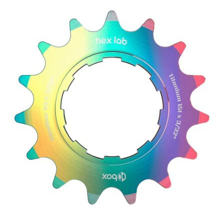 Load image into Gallery viewer, BOX Hex Lab 3/32" CNC Titanium Cog Rainbow - 15t