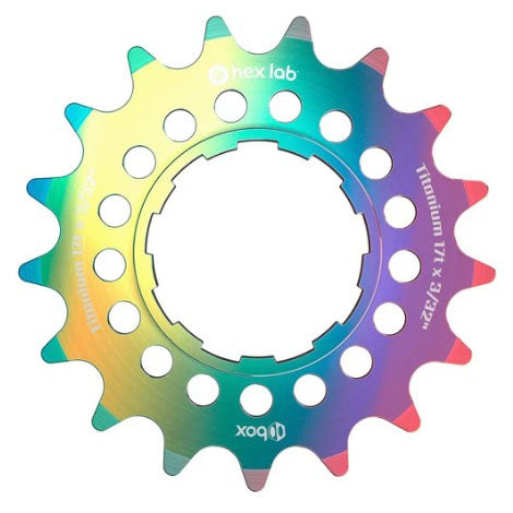 Load image into Gallery viewer, BOX Hex Lab 3/32" CNC Titanium Cog Rainbow - 17t