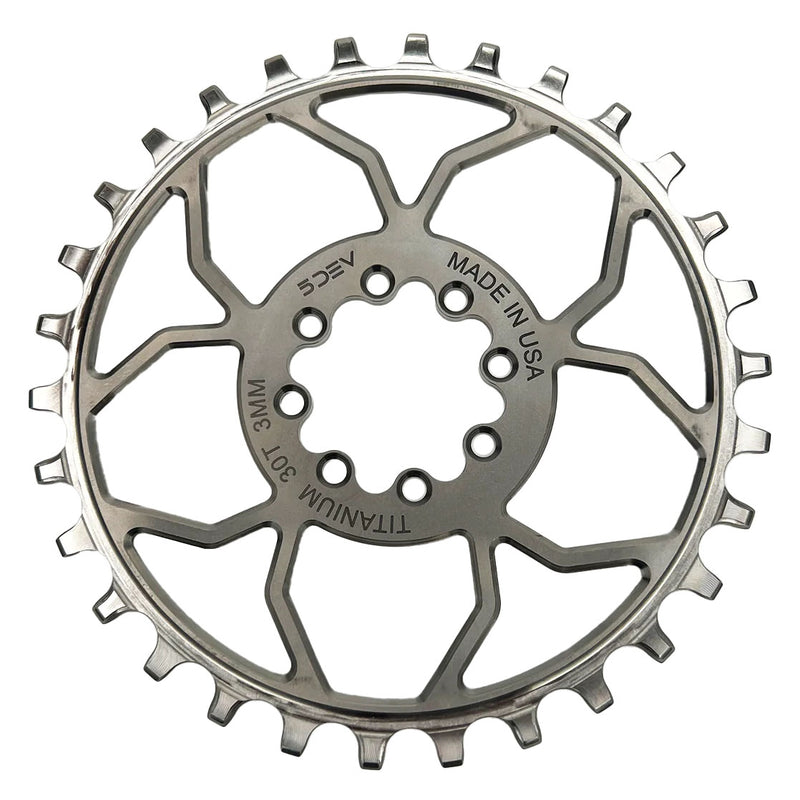 Load image into Gallery viewer, 5Dev Titanium 8-Bolt Chainring 3mm Offset 30T Raw/Silver