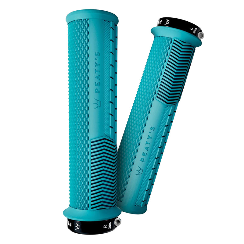 Load image into Gallery viewer, Peaty's Race Control Knurl Thick Lock-On Grips Pair Turq