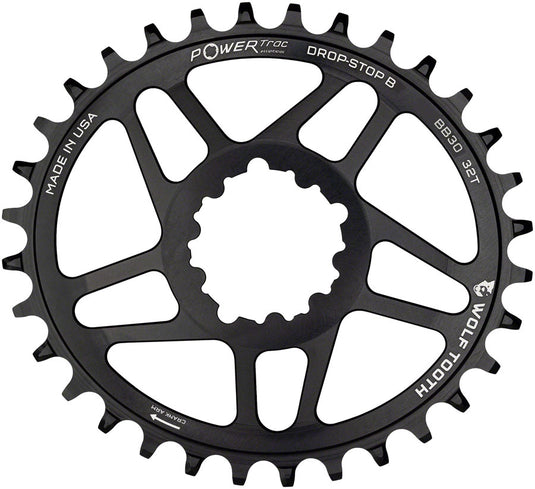 Wolf Tooth Elliptical Direct Mount Chainring - 32t SRAM Direct Mount Drop-Stop B For SRAM BB30 Short Spindle Cranks 0mm Offset BLK