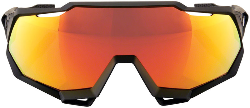 Load image into Gallery viewer, 100% Speedtrap Sunglasses - Soft Tact Black HiPER Red Multilayer Mirror Lens
