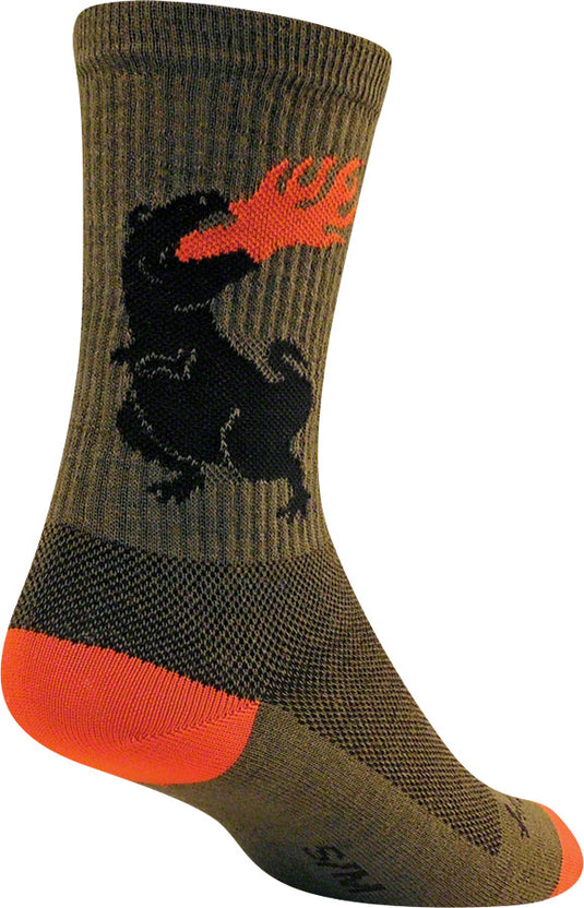 SockGuy Dinosaur Wool Socks - 6" Green Large/X-Large
