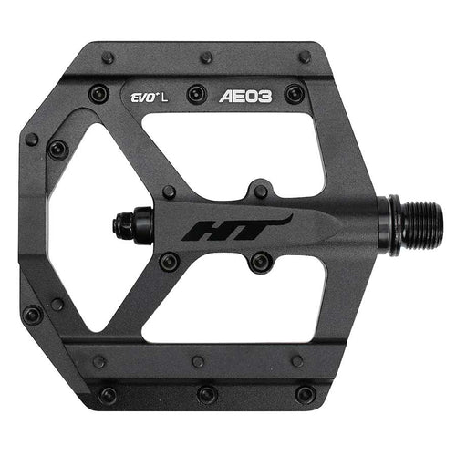 HT Components AE03 EVO+ Platform Pedals Body: Aluminum Spindle: Cr-Mo 9/16 Black/Black Pair