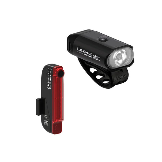 Lezyne Mini Drive 400XL / Stick+ Drive Light Front and Rear Black Set