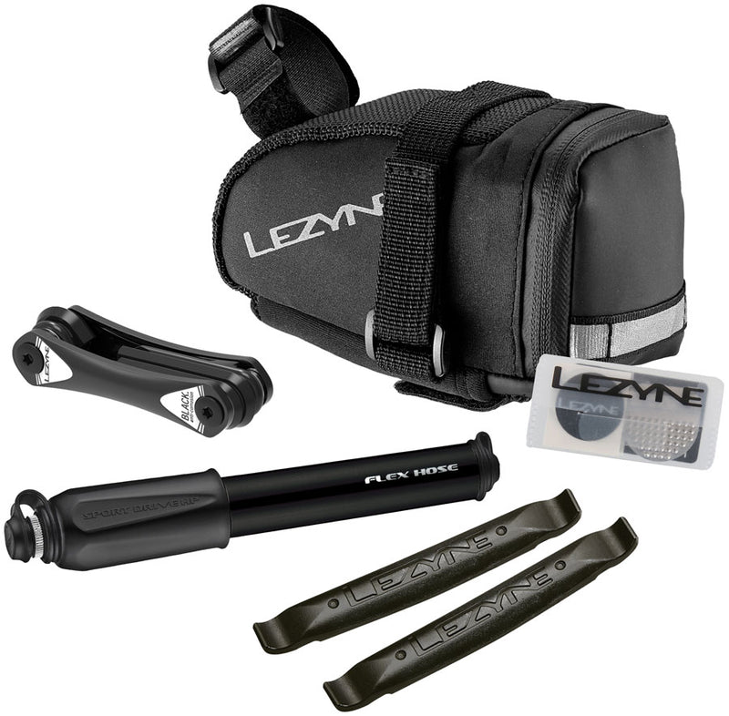 Load image into Gallery viewer, Lezyne M-Caddy Seat Bag Sport Kid Sport Drive HP Hand Pump Rap6 Tool SmartKit Composite Matrix Tire Levers BLK

