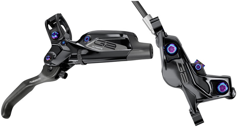 Load image into Gallery viewer, SRAM G2 Ultimate Disc Brake Lever - Front Post Mount Carbon Lever Titanium Hardware Gloss BLK Rainbow Hardware A2
