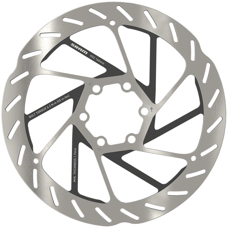 Load image into Gallery viewer, SRAM HS2 Disc Brake Rotor - 160mm 6-Bolt Rounded Silver/Black
