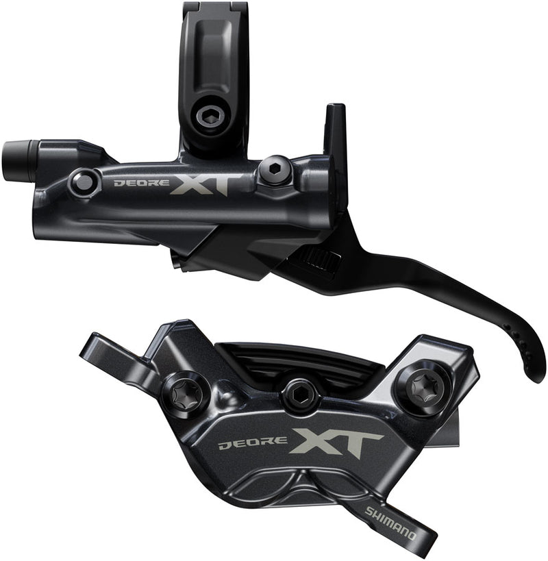 Load image into Gallery viewer, Shimano Deore XT BR-M8220 Disc Brake BL-M8200 Lever - Left/Front Post Mount 4-Piston Caliper SM-BH90-SBM Hose Fin Metal Pads BLK
