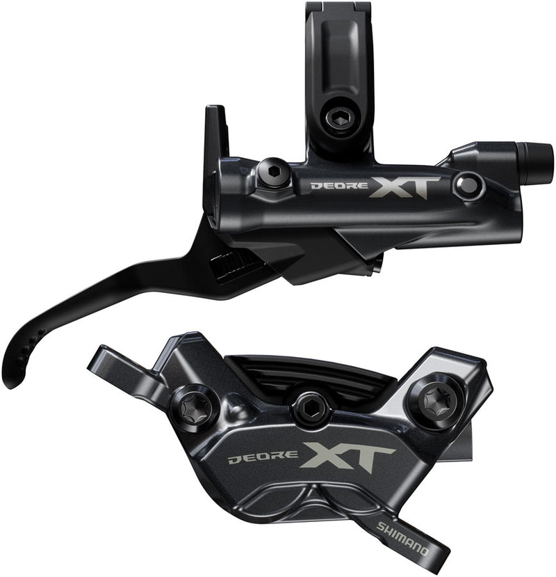Load image into Gallery viewer, Shimano Deore XT BR-M8220 Disc Brake BL-M8200 Lever - Right/Rear Post Mount 4-Piston Caliper SM-BH90-SBM Hose Fin Metal Pads BLK
