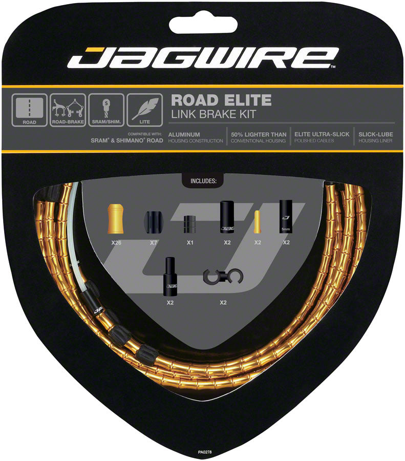 Load image into Gallery viewer, Jagwire Road Elite Link Brake Cable Kit SRAM/Shimano Ultra-Slick Uncoated Cables Gold
