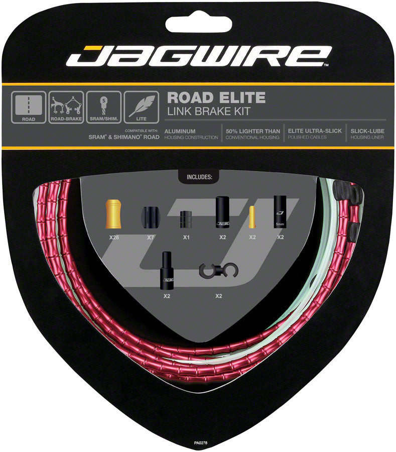 Load image into Gallery viewer, Jagwire Road Elite Link Brake Cable Kit SRAM/Shimano Ultra-Slick Uncoated Cables Red
