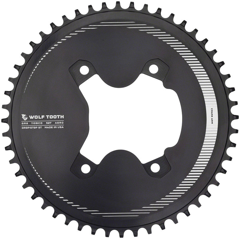 Load image into Gallery viewer, Wolf Tooth Aero 110 Asymmetric BCD Chainring - 52t 110 Asymmetric BCD 4-Bolt Drop-Stop ST For Shimano GRX 800 Series BLK

