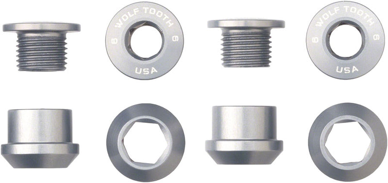 Load image into Gallery viewer, Wolf Tooth 1x Chainring Bolt Set - 6mm Dual Hex Fittings Set/4 Raw Silver
