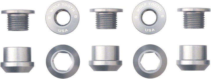 Load image into Gallery viewer, Wolf Tooth 1x Chainring Bolt Set - 6mm Dual Hex Fittings Set/5 Raw Silver
