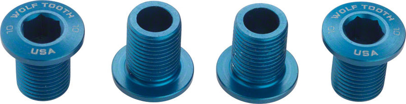 Load image into Gallery viewer, Wolf Tooth Set of Chainring Bolts 104 x 30T Rings10 mm long 4-Pieces Blue
