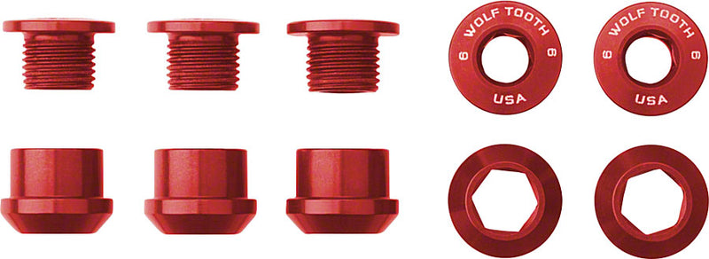 Load image into Gallery viewer, Wolf Tooth 1x Chainring Bolt Set - 6mm Dual Hex Fittings Set/5 Red
