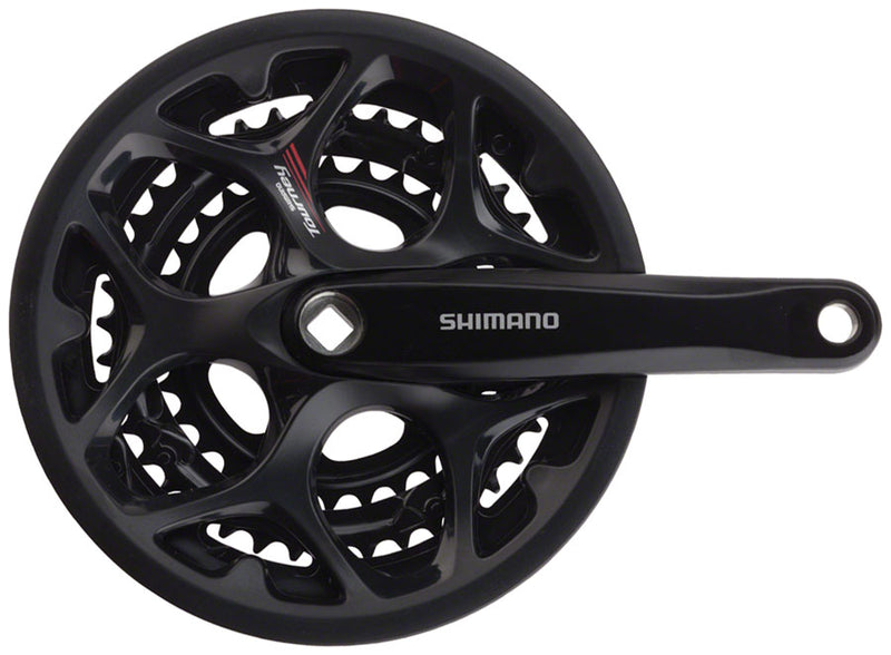 Load image into Gallery viewer, Shimano Tourney FC-A073 Crankset - 170mm 7/8-Speed 50/39/30t Riveted Square Taper JIS Spindle Interface BLK With Chainguard
