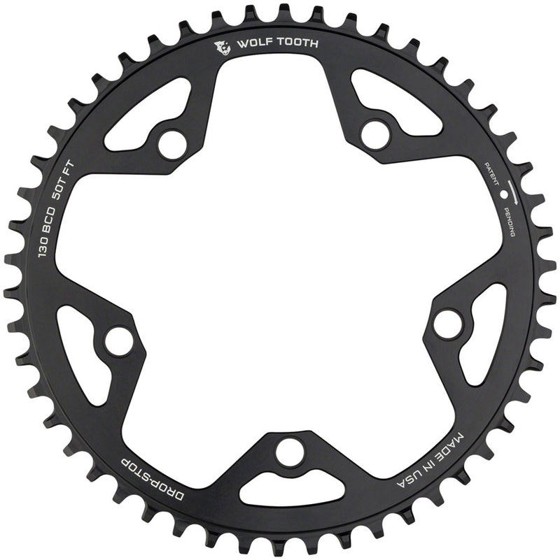 Load image into Gallery viewer, Wolf Tooth 130 BCD Road Cyclocross Chainring - 52t 130 BCD 5-Bolt Drop-Stop B 10/11/12-Speed Eagle Flattop Compatible BLK
