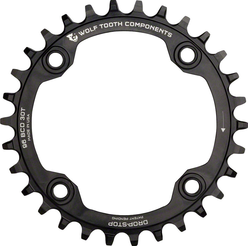 Load image into Gallery viewer, Wolf Tooth 96 Symmetrical BCD Chainring - 34t 96 BCD 4-Bolt Drop-Stop A For Shimano Cranks BLK
