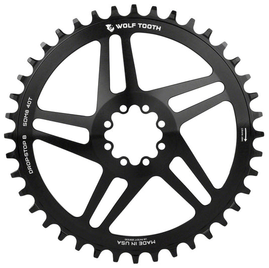 Wolf Tooth Direct Mount Chainring - 40t SRAM Direct Mount Drop-Stop B For SRAM 8-Bolt Cranksets 6mm Offset BLK