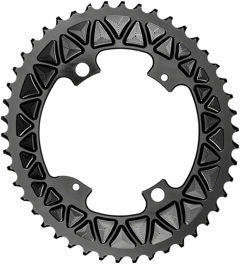 Load image into Gallery viewer, absoluteBLACK Premium Sub-Compact Oval 110 BCD Road Outer Chainring - 46t 110 Shimano Asymmetric BCD 4-Bolt BLK
