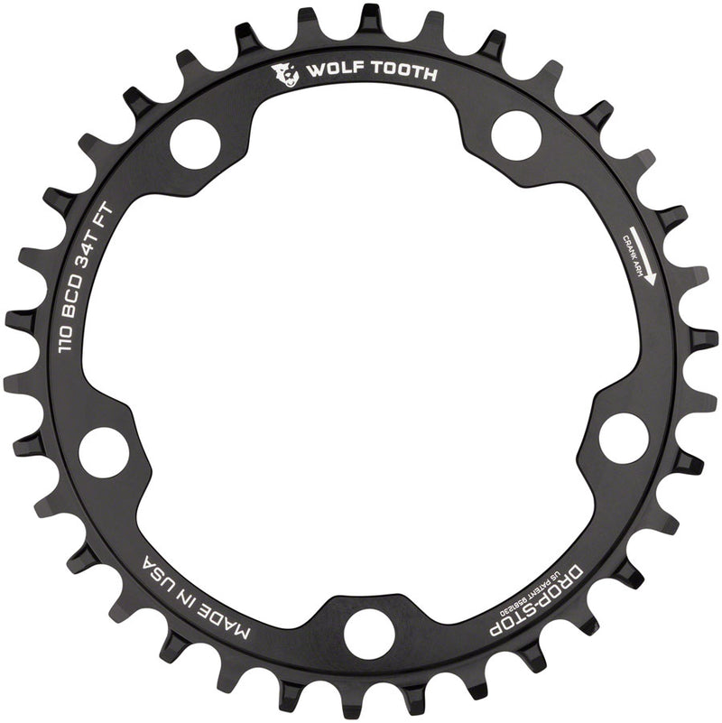 Load image into Gallery viewer, Wolf Tooth 110 BCD Cyclocross Road Chainring - 34t 110 BCD 5-Bolt Drop-Stop B 10/11/12-Speed Eagle Flattop Compatible BLK
