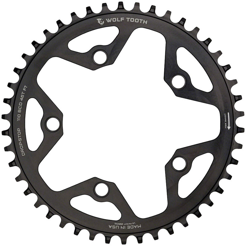 Load image into Gallery viewer, Wolf Tooth 110 BCD Cyclocross Road Chainring - 36t 110 BCD 5-Bolt Drop-Stop B 10/11/12-Speed Eagle Flattop Compatible BLK
