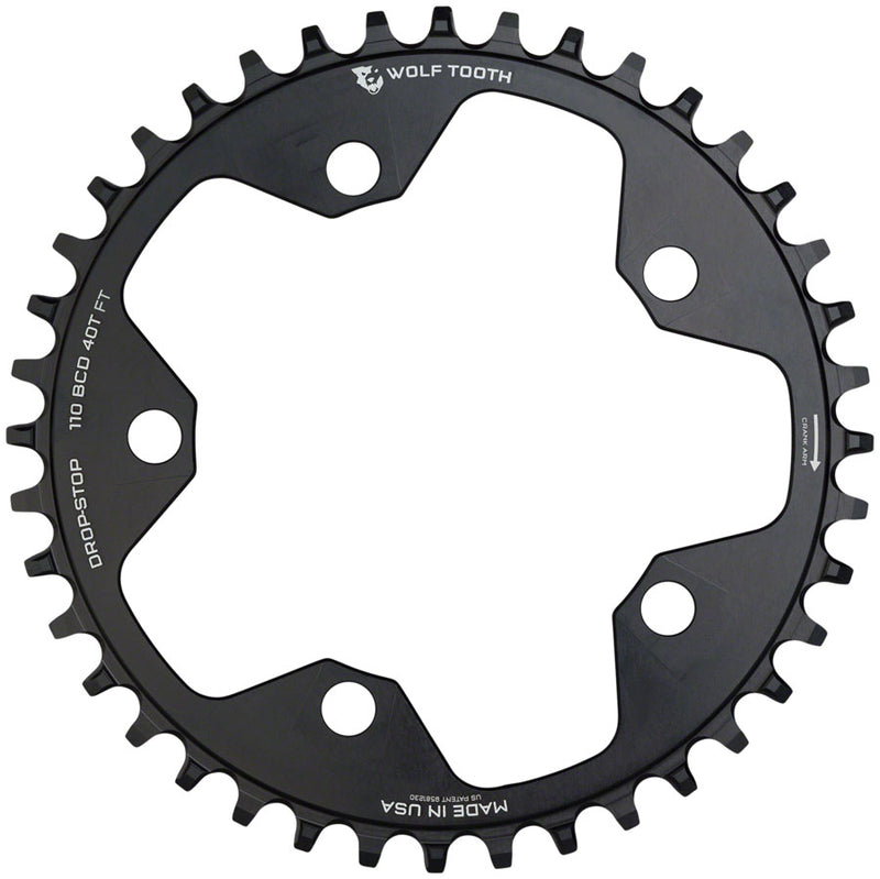 Load image into Gallery viewer, Wolf Tooth 110 BCD Cyclocross Road Chainring - 38t 110 BCD 5-Bolt Drop-Stop B 10/11/12-Speed Eagle Flattop Compatible BLK
