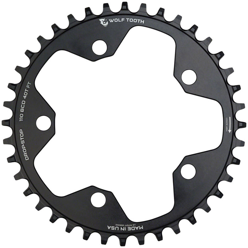 Load image into Gallery viewer, Wolf Tooth 110 BCD Cyclocross Road Chainring - 40t 110 BCD 5-Bolt Drop-Stop B 10/11/12-Speed Eagle Flattop Compatible BLK
