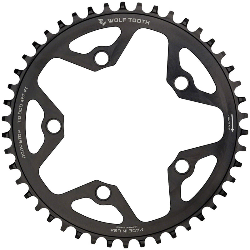 Load image into Gallery viewer, Wolf Tooth 110 BCD Cyclocross Road Chainring - 42t 110 BCD 5-Bolt Drop-Stop B 10/11/12-Speed Eagle Flattop Compatible BLK
