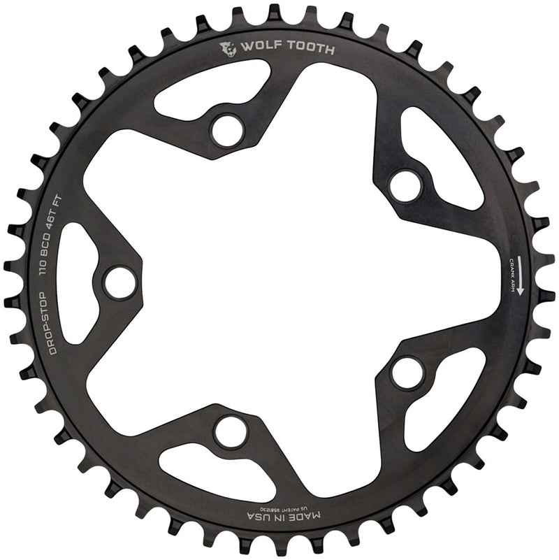 Load image into Gallery viewer, Wolf Tooth 110 BCD Cyclocross Road Chainring - 44t 110 BCD 5-Bolt Drop-Stop B 10/11/12-Speed Eagle Flattop Compatible BLK
