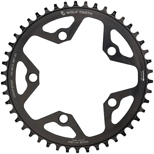 Wolf Tooth 110 BCD Cyclocross Road Chainring - 46t 110 BCD 5-Bolt Drop-Stop B 10/11/12-Speed Eagle Flattop Compatible BLK