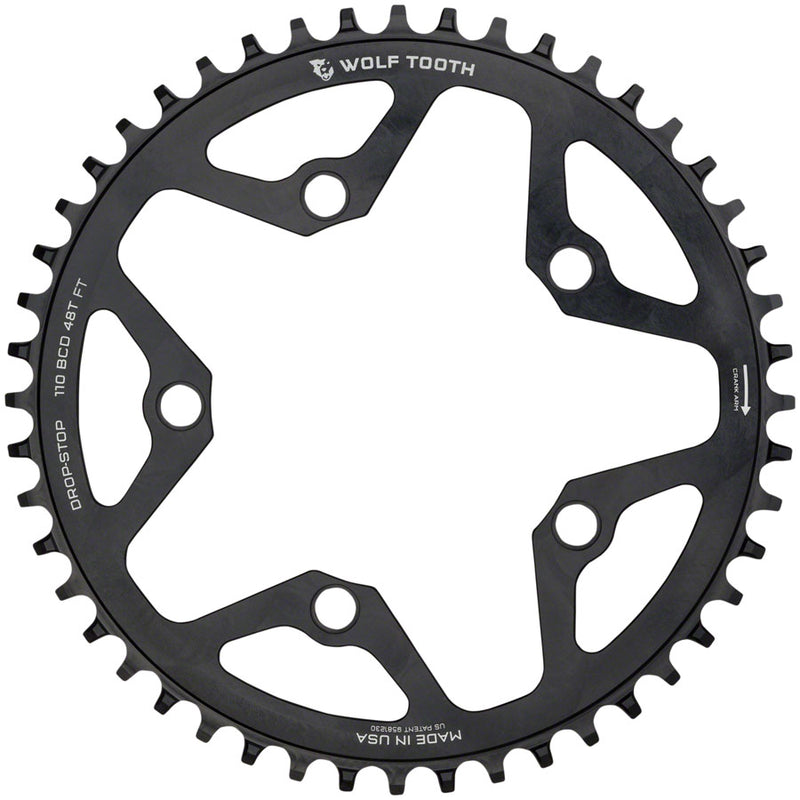 Load image into Gallery viewer, Wolf Tooth 110 BCD Cyclocross Road Chainring - 48t 110 BCD 5-Bolt Drop-Stop B 10/11/12-Speed Eagle Flattop Compatible BLK
