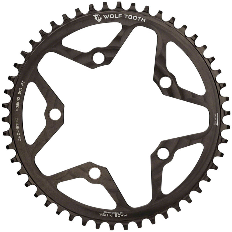 Load image into Gallery viewer, Wolf Tooth 110 BCD Cyclocross Road Chainring - 50t 110 BCD 5-Bolt Drop-Stop B 10/11/12-Speed Eagle Flattop Compatible BLK
