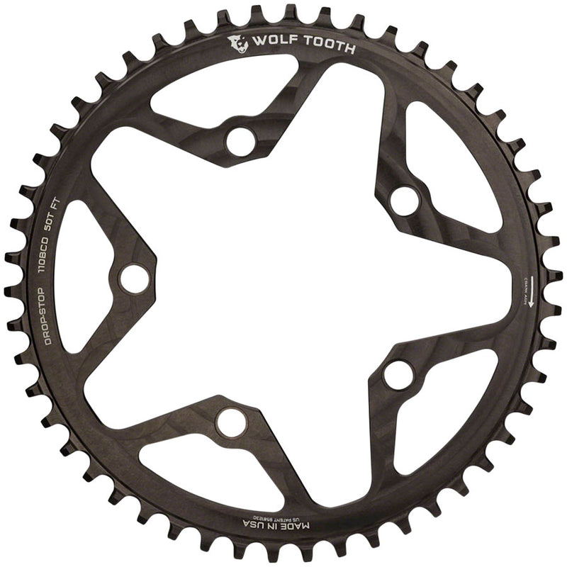 Load image into Gallery viewer, Wolf Tooth 110 BCD Cyclocross Road Chainring - 52t 110 BCD 5-Bolt Drop-Stop B 10/11/12-Speed Eagle Flattop Compatible BLK
