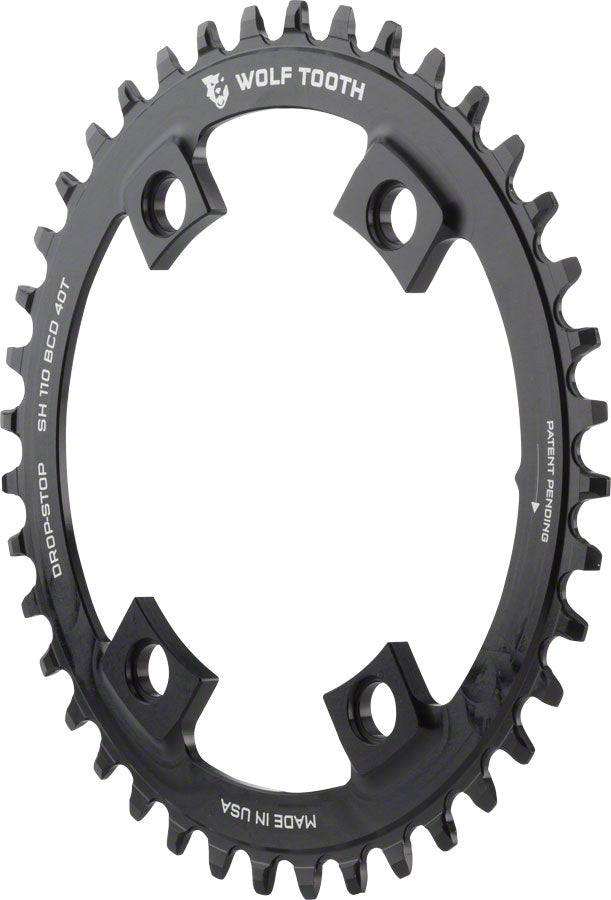 Load image into Gallery viewer, Wolf Tooth Shimano 110 Asymmetric BCD Chainring - 38t 110 Asymmetric BCD 4-Bolt Drop-Stop A For Shimano Cranks BLK
