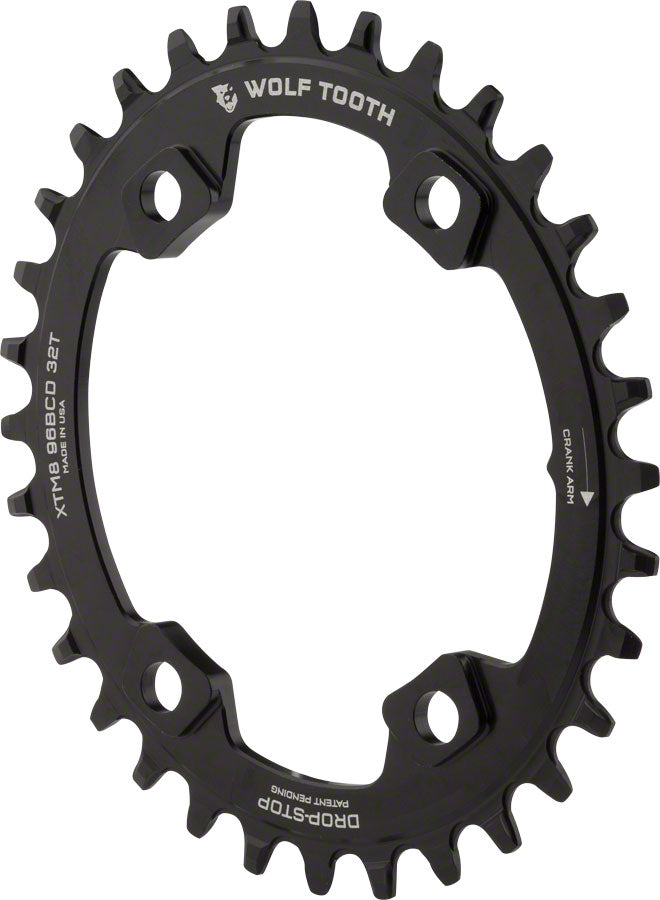 Load image into Gallery viewer, Wolf Tooth Elliptical 96 BCD Chainring - 32t 96 Asymmetric BCD 4-Bolt Drop-Stop A For Shimano XT M8000 SLX M7000 Cranks BLK

