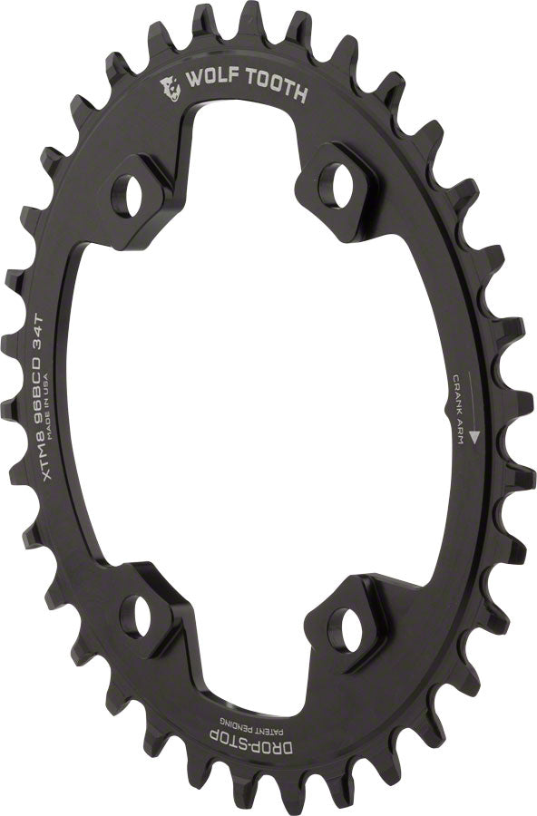 Load image into Gallery viewer, Wolf Tooth Elliptical 96 BCD Chainring - 34t 96 Asymmetric BCD 4-Bolt Drop-Stop A For Shimano XT M8000 SLX M7000 Cranks BLK
