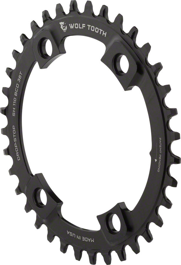 Load image into Gallery viewer, Wolf Tooth Shimano 110 Asymmetric BCD Chainring - 36t 110 Asymmetric BCD 4-Bolt Drop-Stop A For Shimano Cranks BLK
