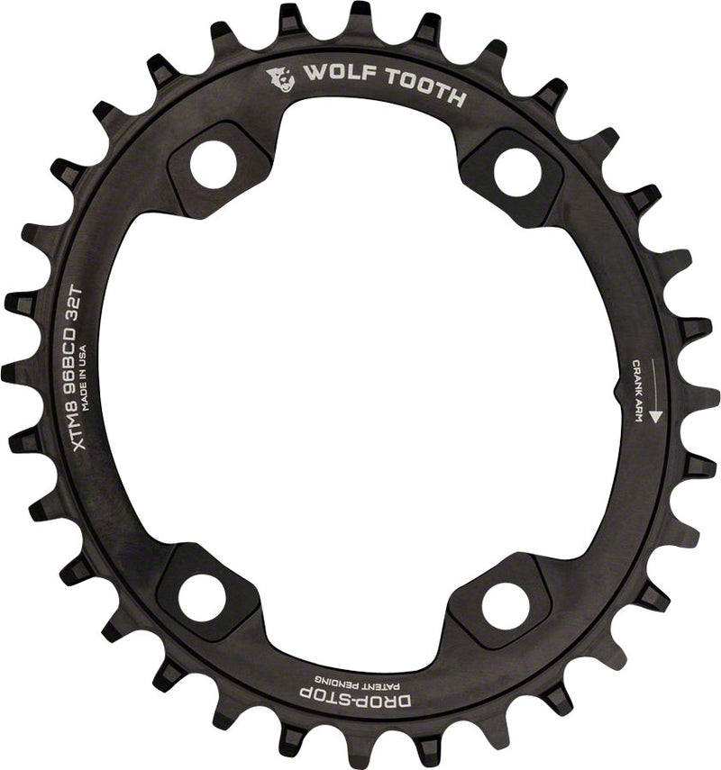 Load image into Gallery viewer, Wolf Tooth Elliptical 96 BCD Chainring - 30t 96 Asymmetric BCD 4-Bolt Drop-Stop A For Shimano XTR M9000 M9020 Cranks BLK
