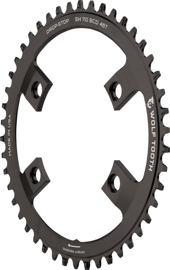 Load image into Gallery viewer, Wolf Tooth Shimano 110 Asymmetric BCD Chainring - 46t 110 Asymmetric BCD 4-Bolt Drop-Stop A For Shimano Cranks BLK
