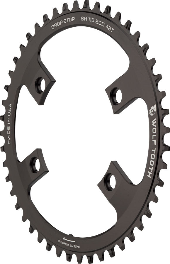 Load image into Gallery viewer, Wolf Tooth Shimano 110 Asymmetric BCD Chainring - 48t 110 Asymmetric BCD 4-Bolt Drop-Stop B For Shimano Cranks BLK
