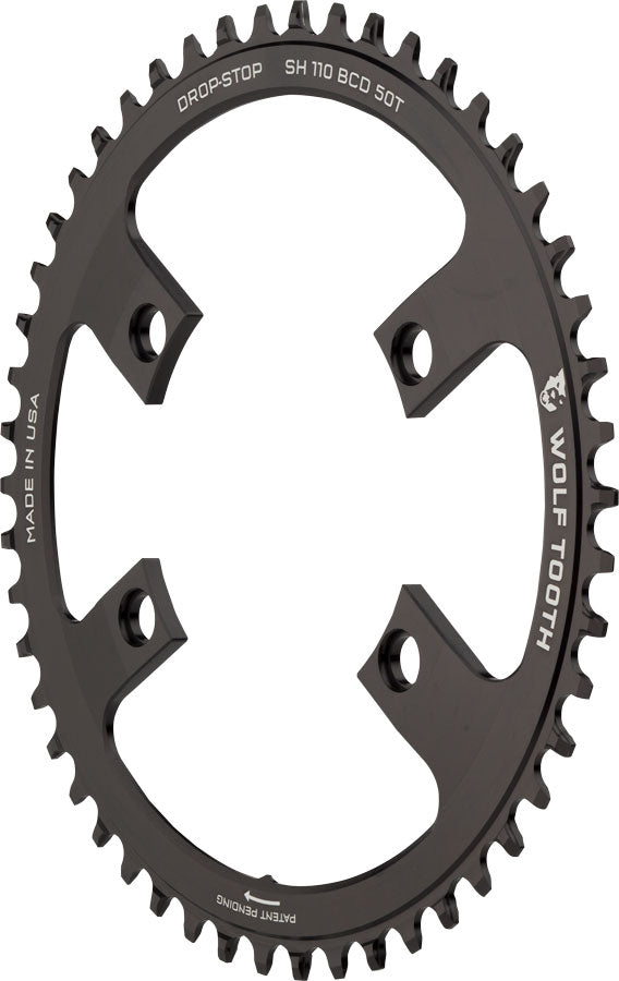 Load image into Gallery viewer, Wolf Tooth Shimano 110 Asymmetric BCD Chainring - 50t 110 Asymmetric BCD 4-Bolt Drop-Stop B For Shimano Cranks BLK
